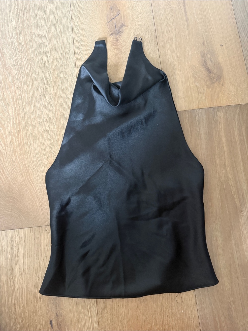 Zara Satin Halter Cowl Neck Tank Top - Black
